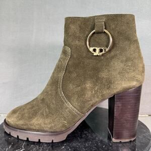 Tory Burch Sofia Lug Sole Ankle Bootie Heel Green Suede Women’s Size 9M US